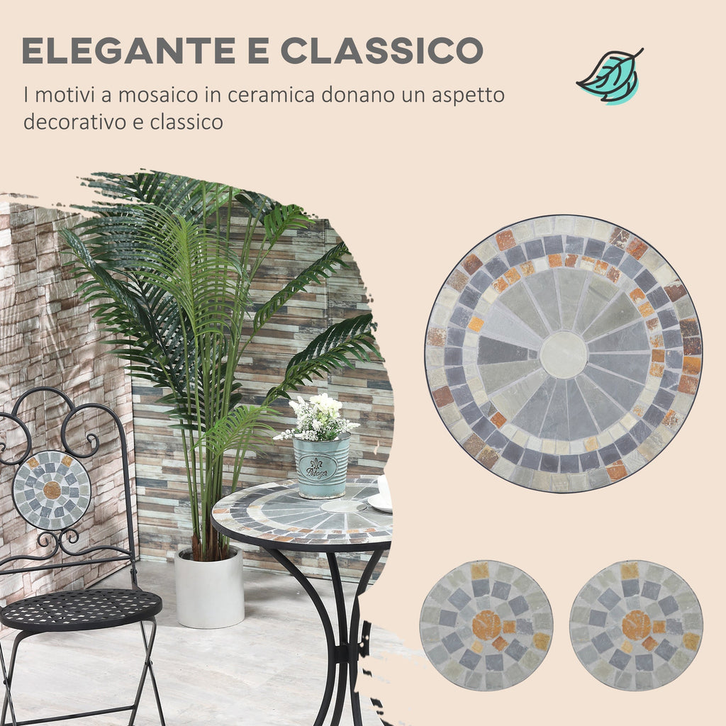 Mosaic | 3 Piece Garden Set, 2 Folding Chairs and 1 Table, Mosaic Design, Grey - Borge' Group Limited