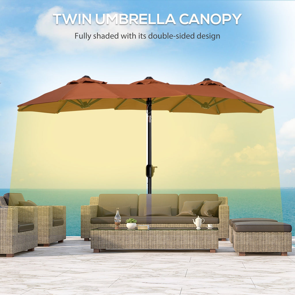 Double Tilting Garden Umbrella with Crank Opening, 295x152x222cm, Red - Borge' Group Limited