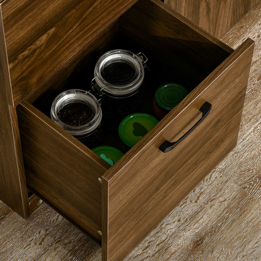 Modern Credenza with 3 drawers and lockers, furniture pantry for kitchen and living room in wood, 80x40x178cm, walnut - Borgè