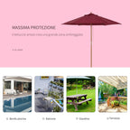Round Garden Umbrella, Wood and Polyester with Rope Opening, 2.5x2.3 m, Bordeaux - Borge' Group Limited