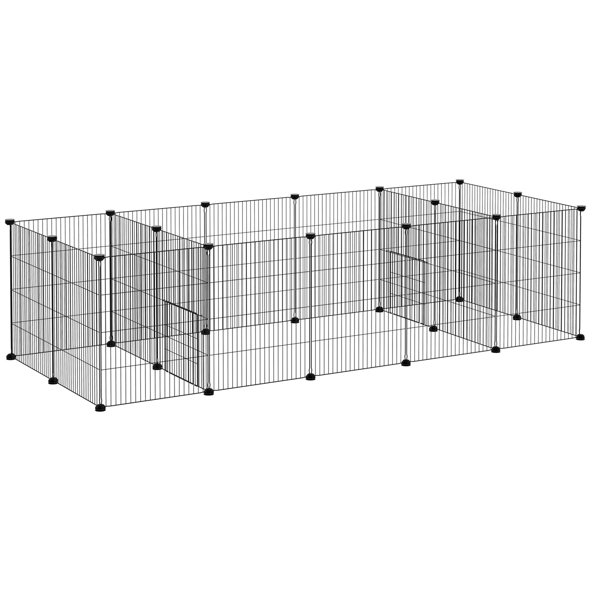 PAWHUT CAGE FOR PORCELLINI D'ODIA, Fence for small animals, 18 pcs with door 175x70x45cm, black - Borgè