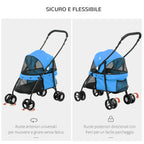 Foldable Dog Stroller with Adjustable Canopy and Swivel Wheels, 82x47x97cm, Blue - Borge' Group Limited