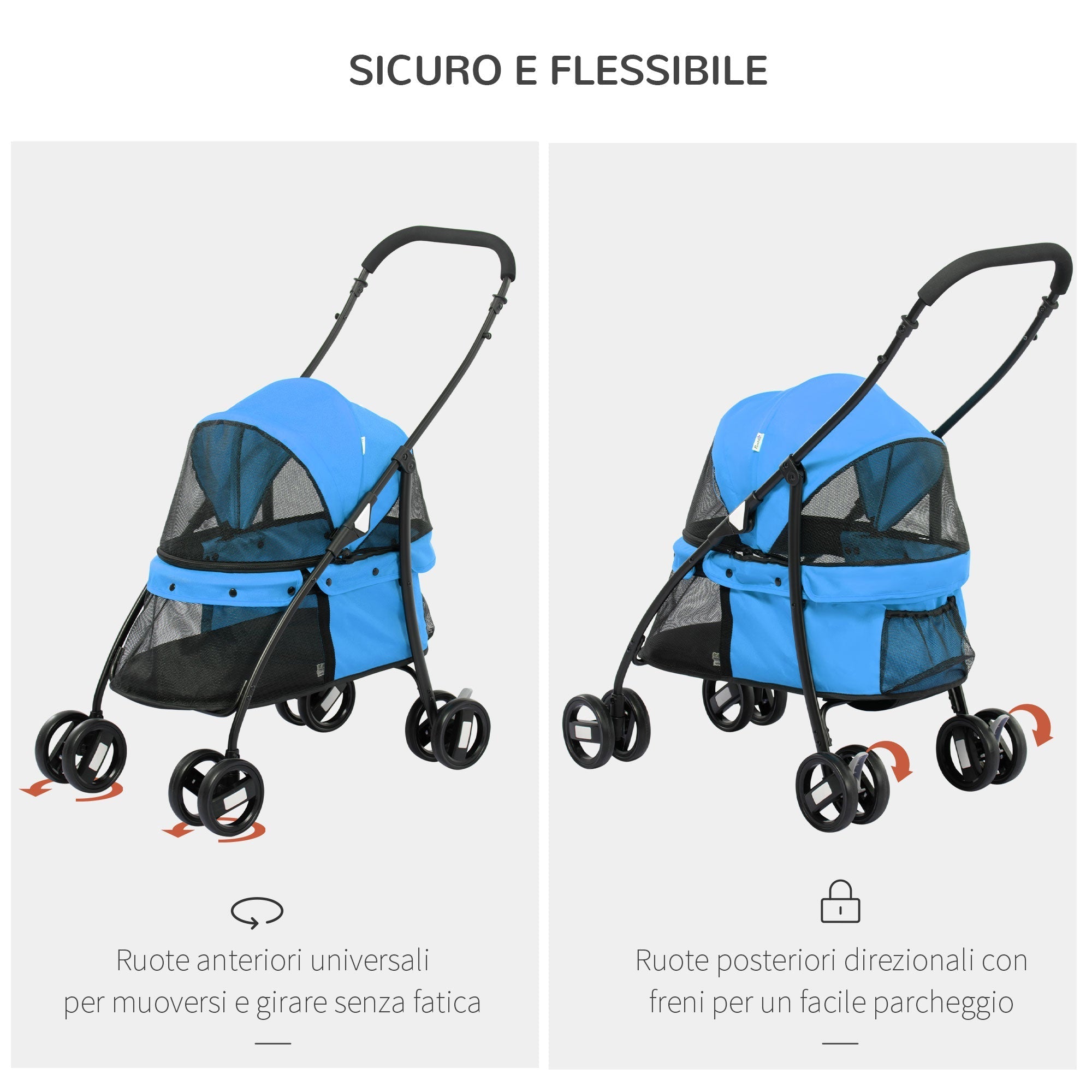 Foldable Dog Stroller with Adjustable Canopy and Swivel Wheels, 82x47x97cm, Blue - Borge' Group Limited