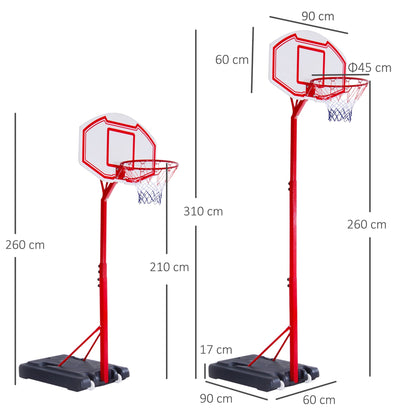 Canestro Self-supporting basketball with adjustable height 210-260cm and wheels, red