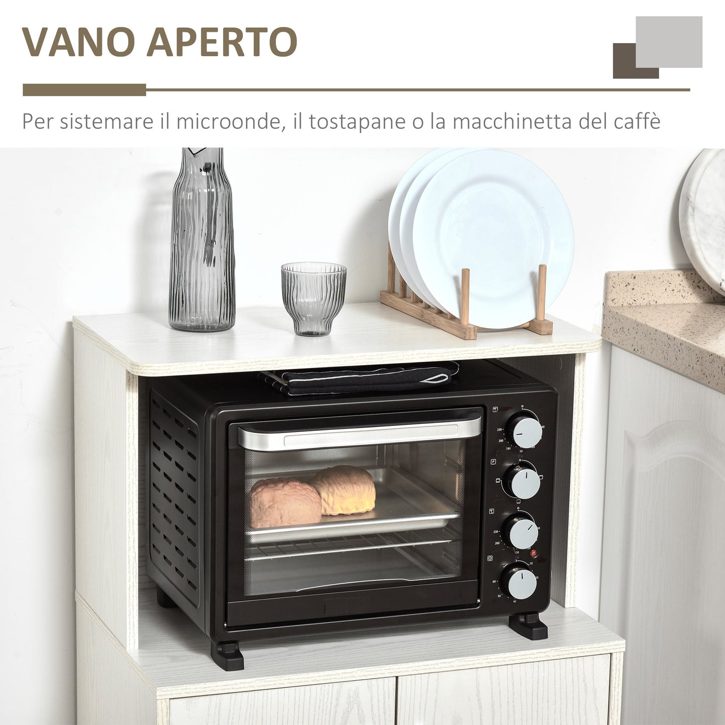 Kitchen Mobile With Cut Rock For Smart Wooden Microwave, 60.4x40.3x97cm White