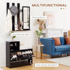 Set Appendi Entrance Dresses With Mirror And Bench Shoes For 8 Paia of Shoes, Shoned Black - Borgè