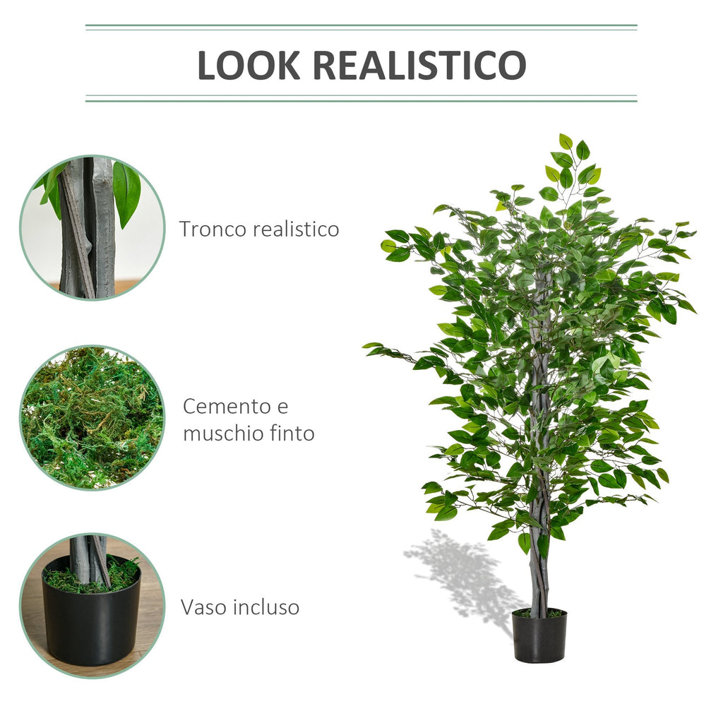 Ficus Artificial plant 135cm tall with internal and outdoor vase - green - Borgè