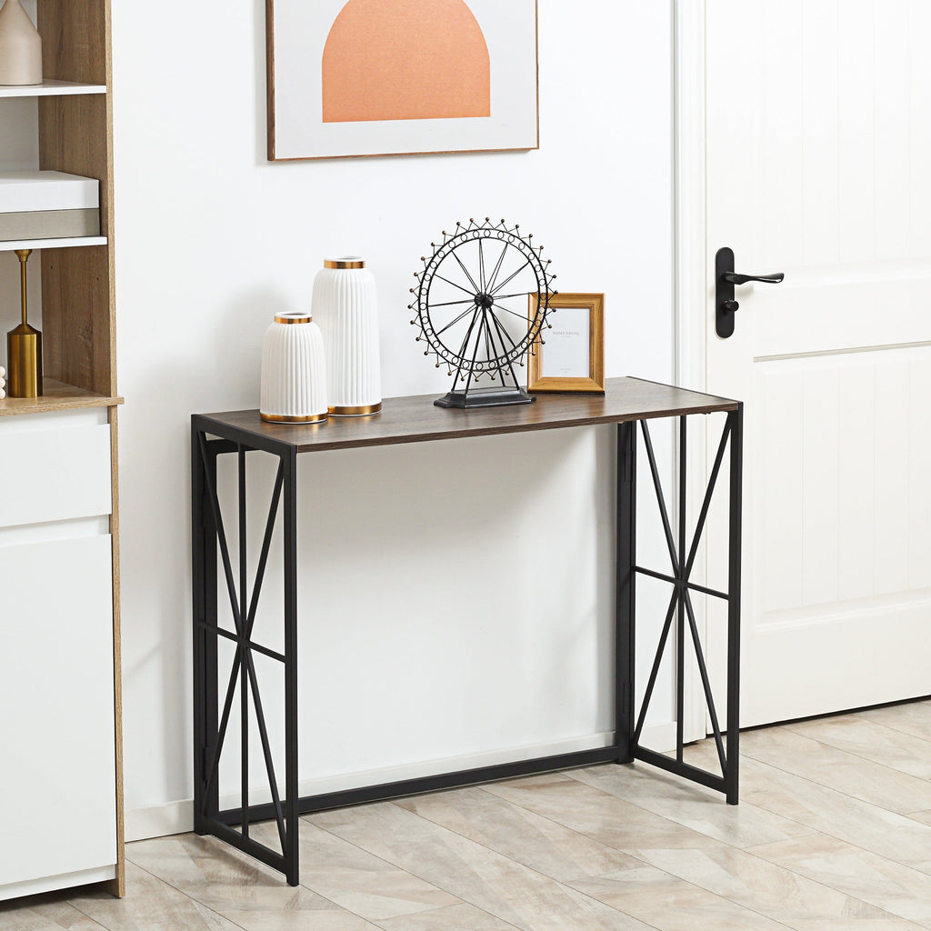 Table Consolidation of Entrance Industrial Style Folding Wood and Metal, 100x38x80cm, Marrone - Borgè