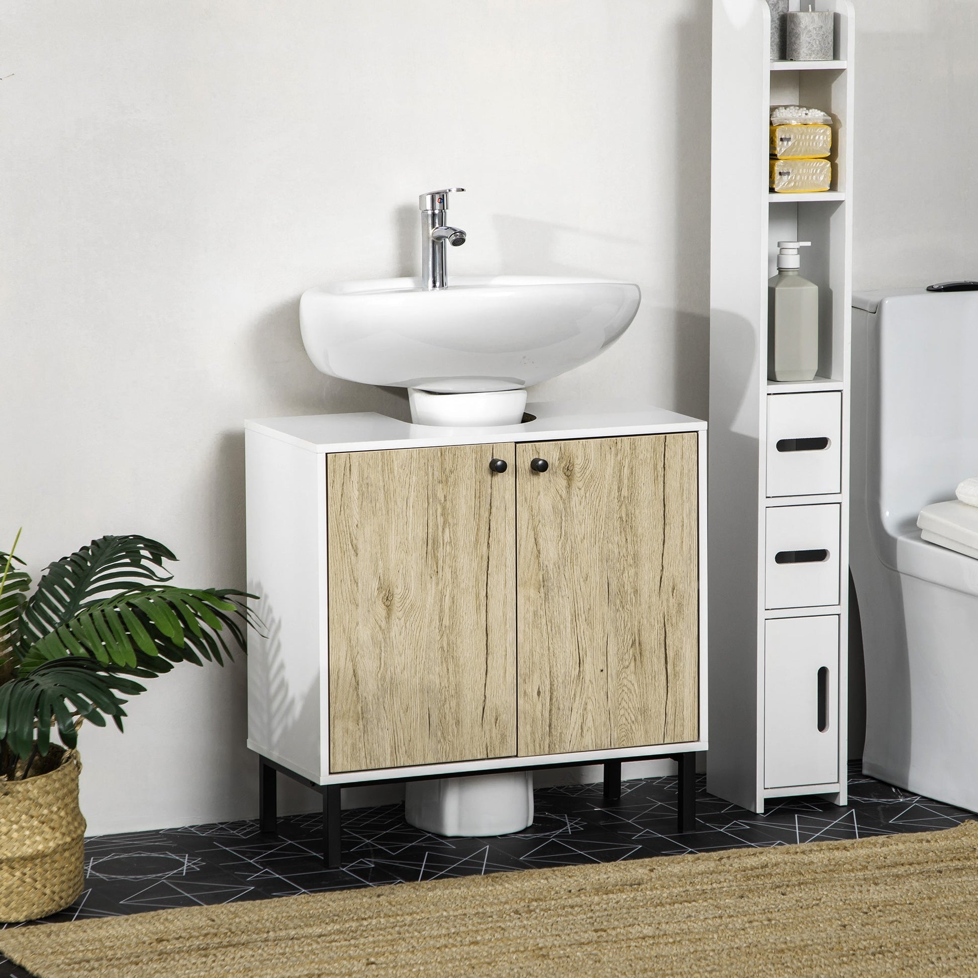 White and Oak Bathroom Sink Vanity | 60x30x60 cm - Borgè