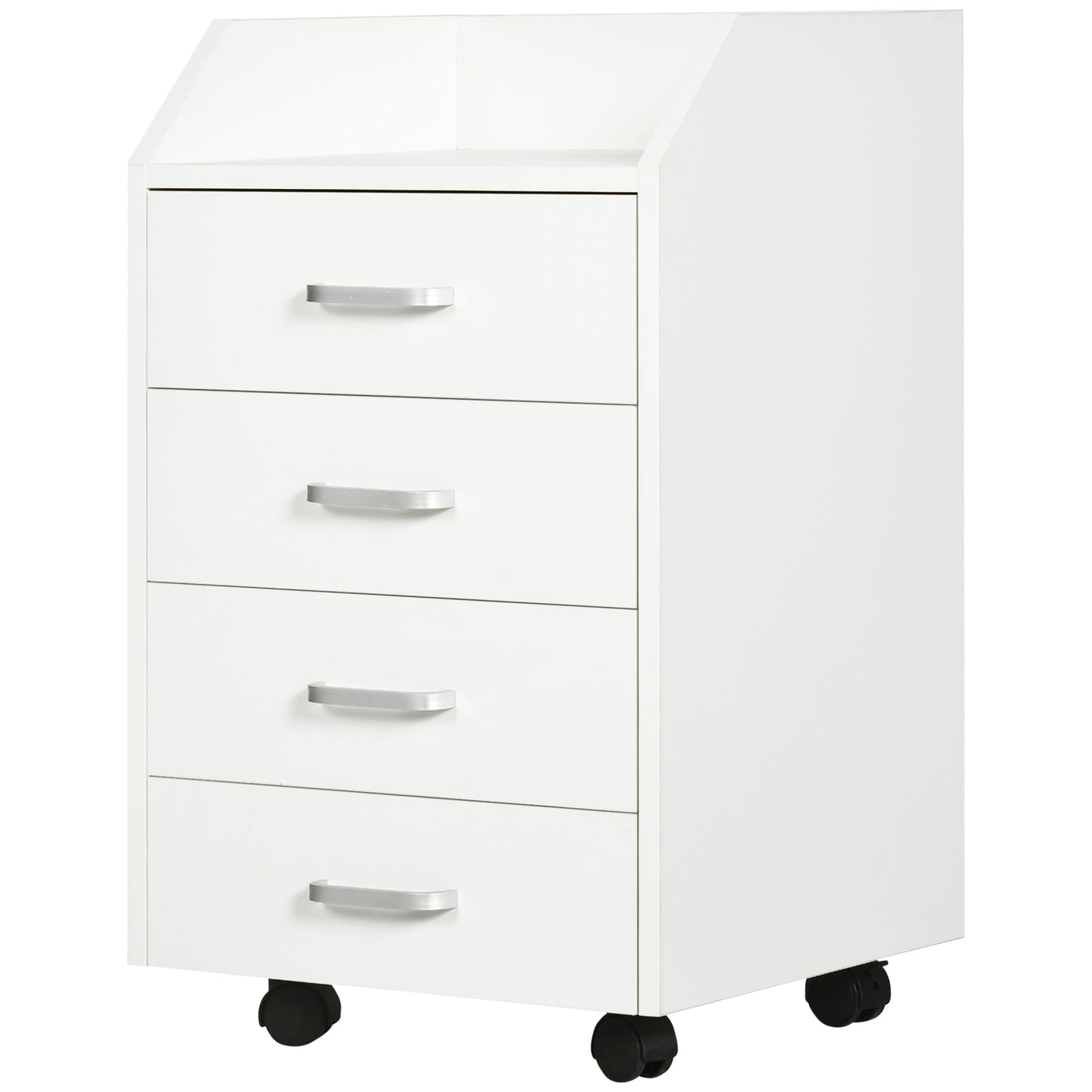 Wooden designer winner with 4 drawers, wheels and raised edges, 40x36x65cm, white - Borgè