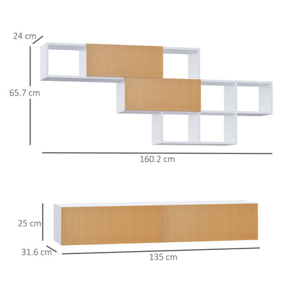 Mobile TV Suspended for TV 60 "Max with wall locker, 2 pieces in chipboard for living room and bedroom