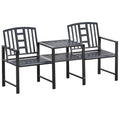 Modern 2-Seater Garden Bench with Table and Umbrella Hole Outdoor Furniture 165x56x85.5cm Black - Borge' Group Limited