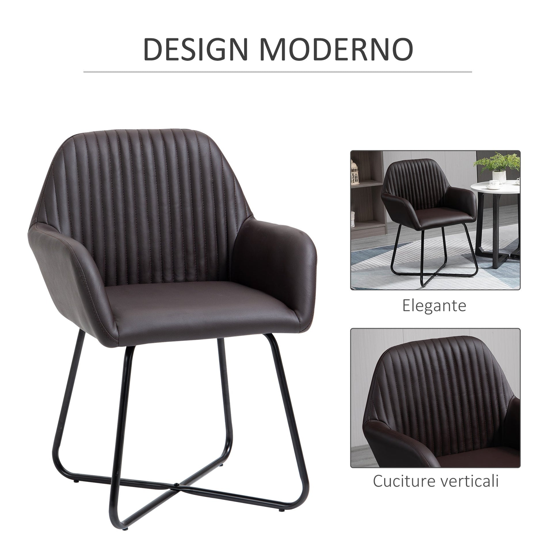 Set 2 Modern Chairs For Dining Room, Kitchen or Living Room, Padded Chairs in Marrone -like 60x56.5x85cm - Borgè