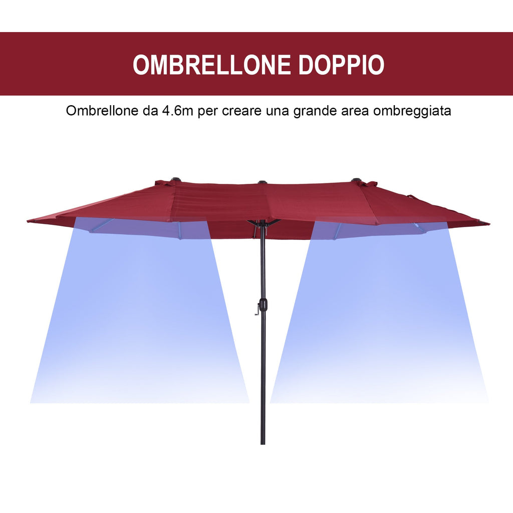 Double Garden Umbrella with Crank Opening, in Steel and Polyester, 460x270x240 cm, Red - Borge' Group Limited