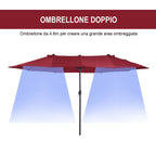 Double Garden Umbrella with Crank Opening, in Steel and Polyester, 460x270x240 cm, Red - Borge' Group Limited