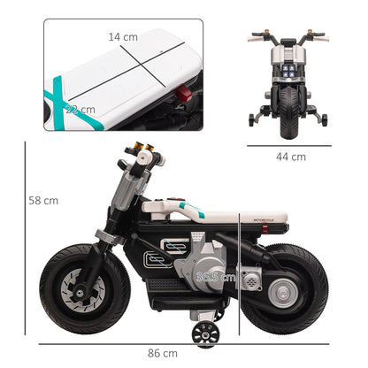 electric motorcycle for children 3-5 years in pp and metal with wheels, horn and music, 86x44x58 cm, white and black - Borgè