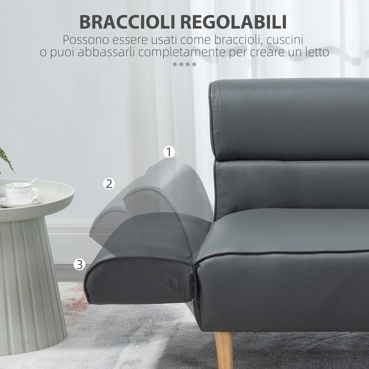 Grey 2 Seater Sofa with adjustable armrest (164x71x75cm ) - Borgè