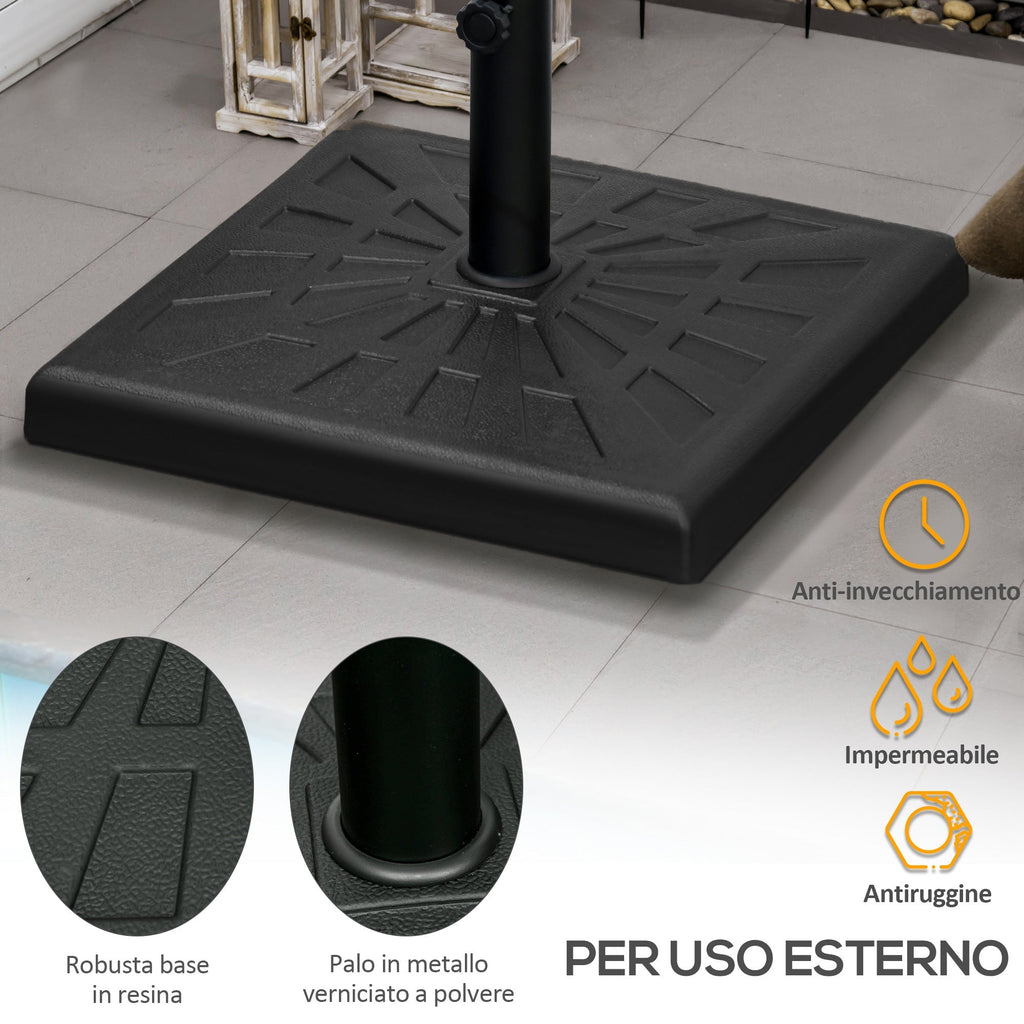 19kg 51x51x32cm Resin and Steel Umbrella Base for Ø32mm, Ø38mm and Ø48mm Poles, Black - Borge' Group Limited