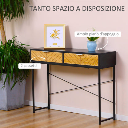 ALEA | Modern Console Table for Entrance and Living Room with 2 Metal Drawers 100x30x75cm - Black