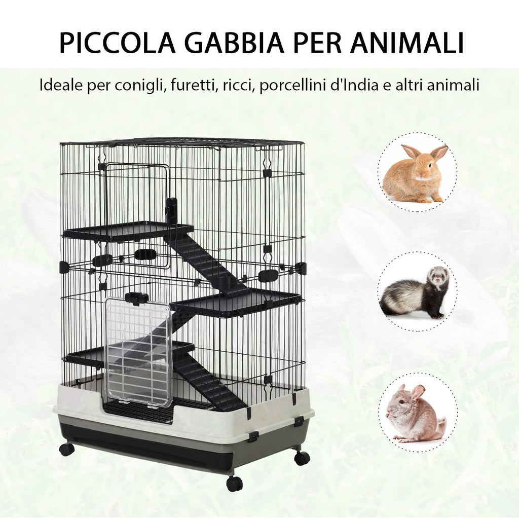 3-Tier Metal Cage with Tray for Rodents, Rabbits and Ferrets with 4 Wheels, 81.2 x 52.7 x 114 cm, Black - Borge' Group Limited