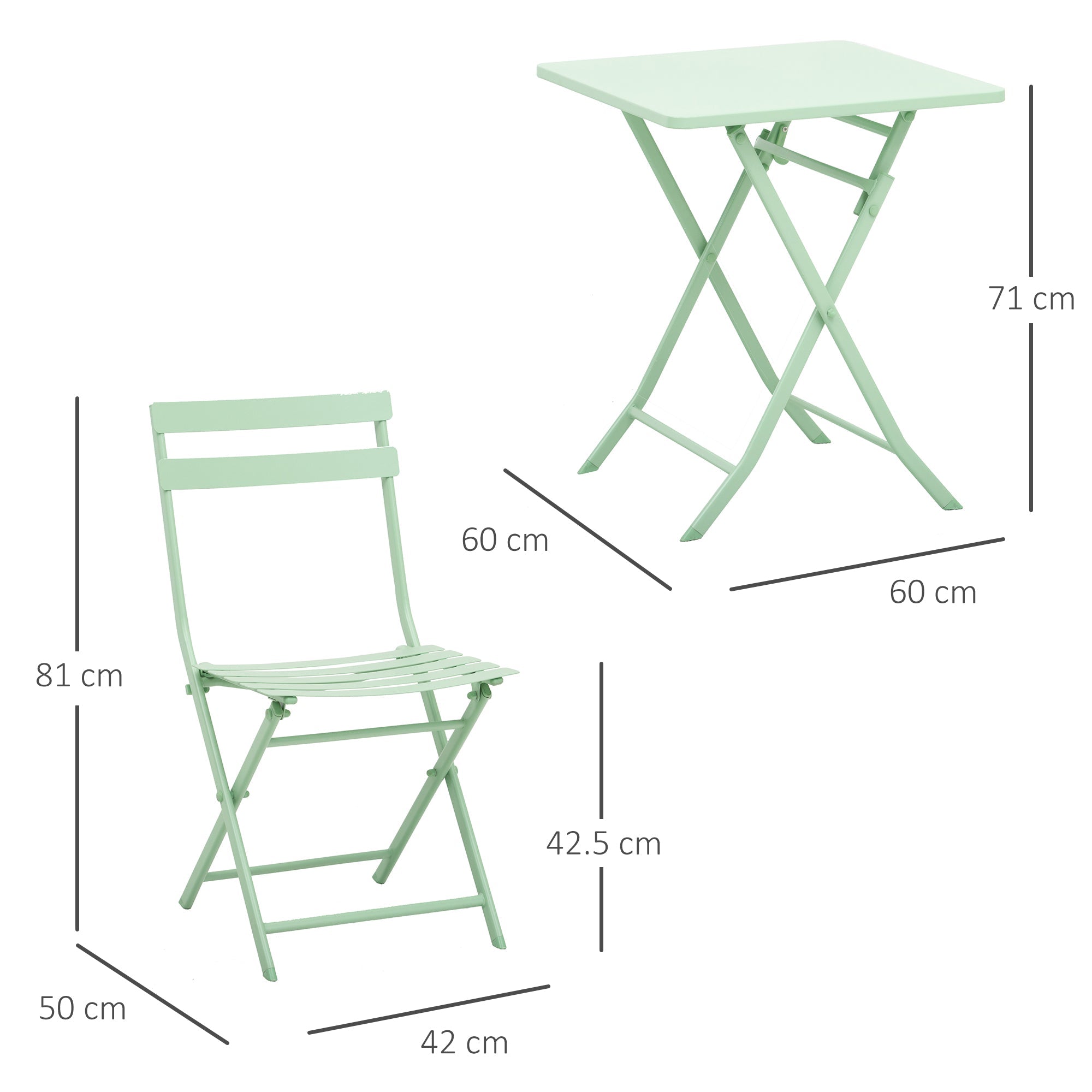 Green Metal Garden and Outdoor Table and Chair Set, 3-Piece Folding and Space-Saving Set - Borge' Group Limited