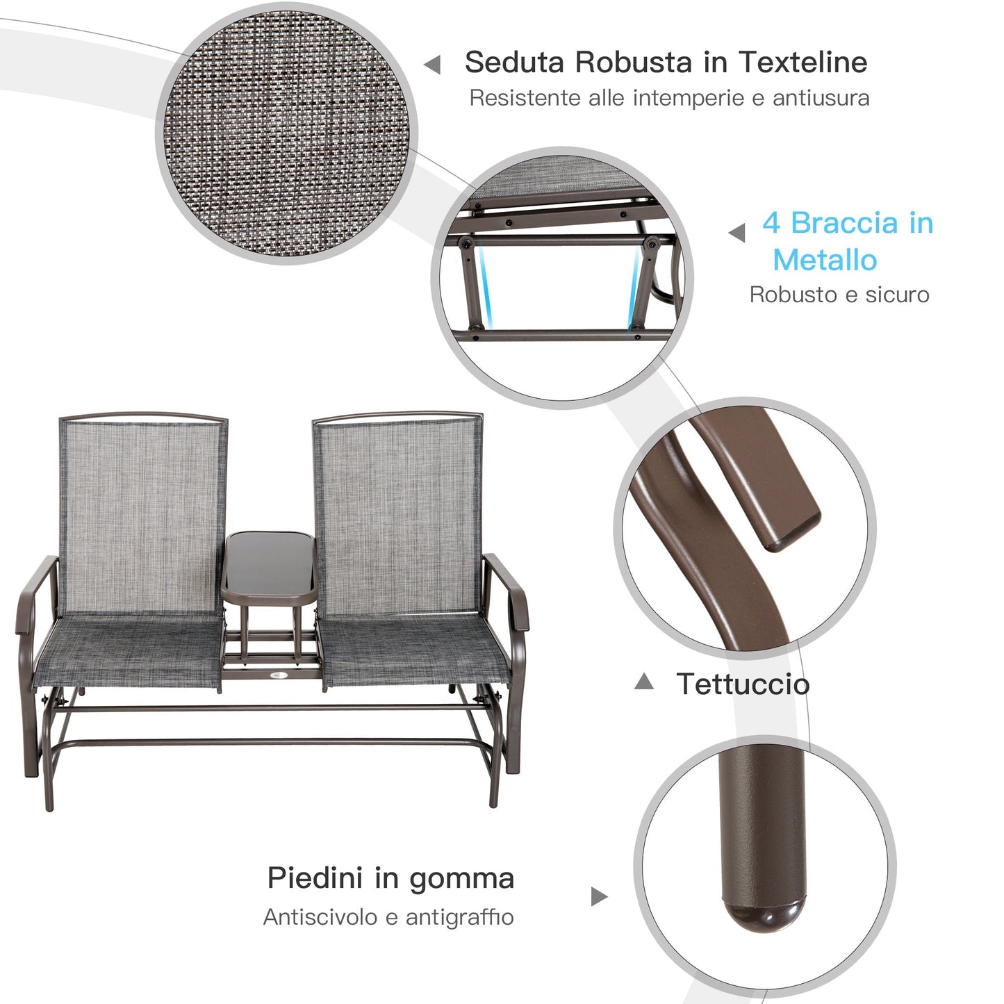 Outsunny - two -seater garden rocking with table 81 × 147 × 100cm