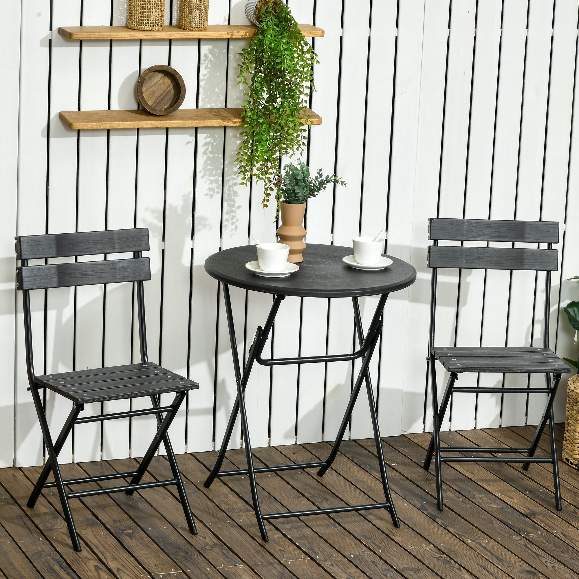 SMOKY GREY | 3 Piece Garden Set with 2 Folding Chairs and Table in Steel and HDPE, Dark Grey - Borge' Group Limited