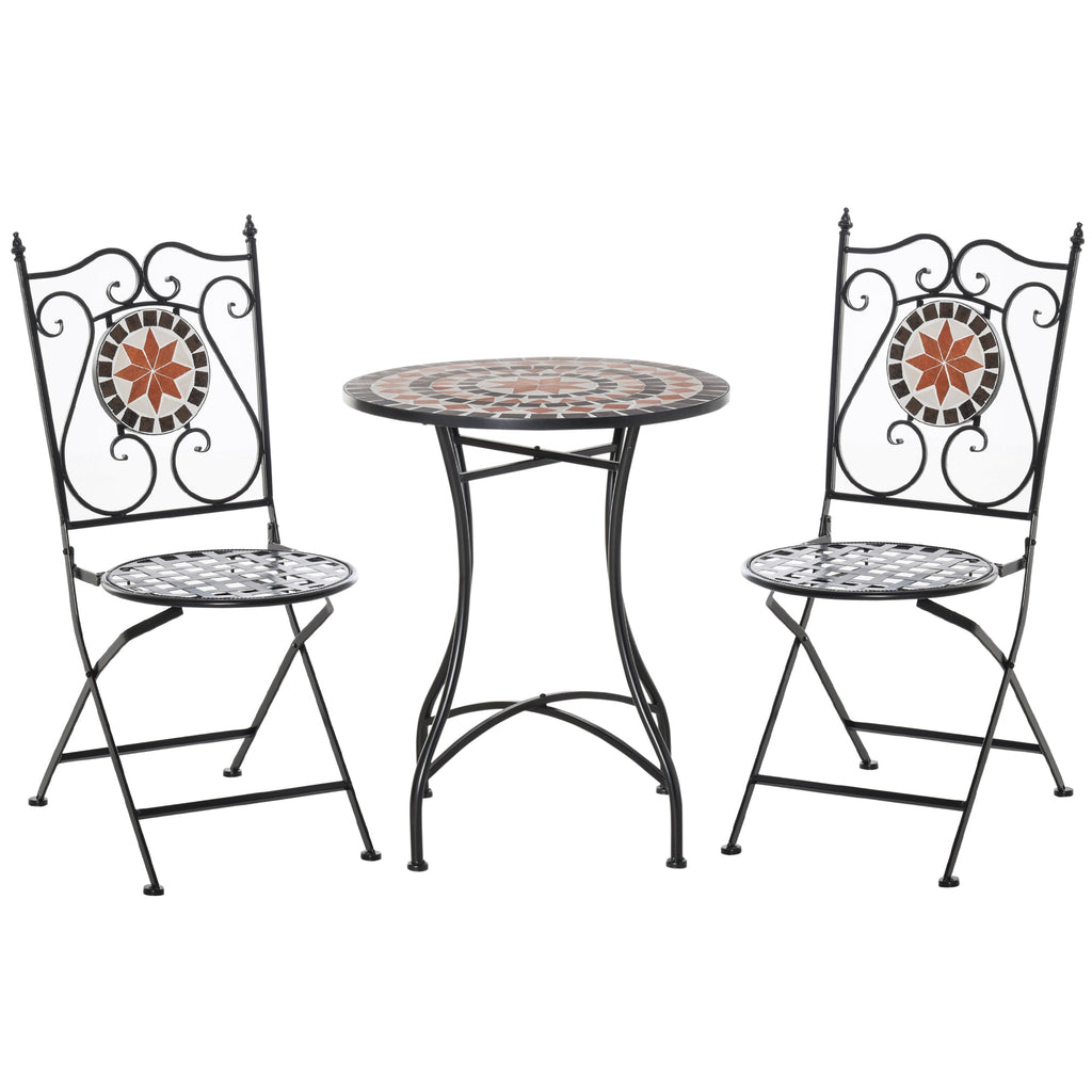 3-Piece Garden Furniture Set with 2 Folding Chairs and 1 Coffee Table, Metal and Ceramic - Borge' Group Limited