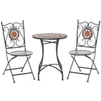 3-Piece Garden Furniture Set with 2 Folding Chairs and 1 Coffee Table, Metal and Ceramic - Borge' Group Limited