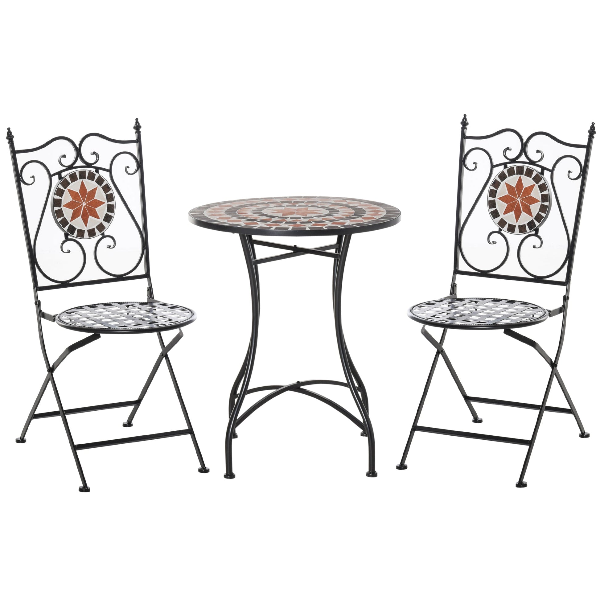 Outsunny garden furniture set 3 pieces with 2 folding chairs and 1 table, in metal and ceramic - Borgè