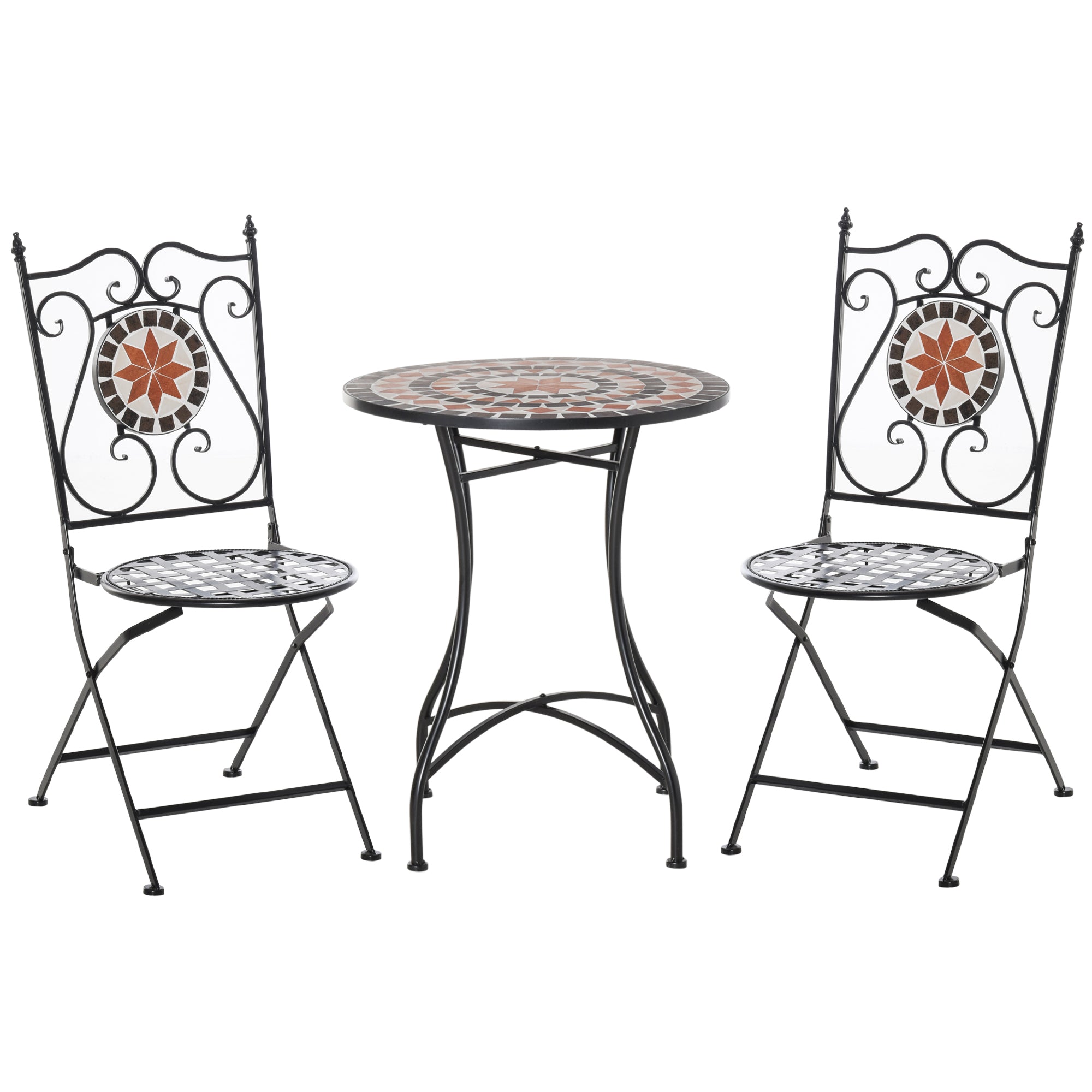 3-Piece Garden Furniture Set with 2 Folding Chairs and 1 Coffee Table, Metal and Ceramic - Borge' Group Limited