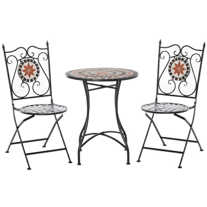 Outsunny garden furniture set 3 pieces with 2 folding chairs and 1 table, in metal and ceramic - Borgè