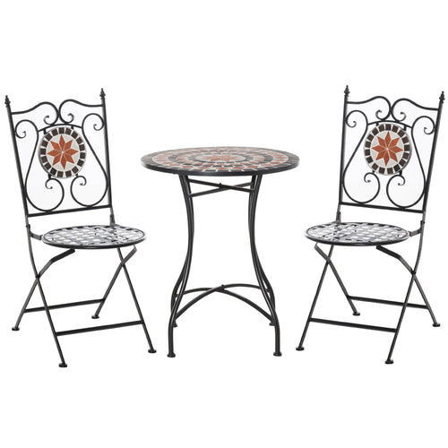 3-Piece Garden Furniture Set with 2 Folding Chairs and 1 Coffee Table, Metal and Ceramic - Borge' Group Limited