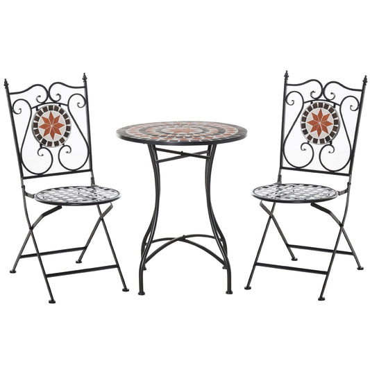 Outsunny garden furniture set 3 pieces with 2 folding chairs and 1 table, in metal and ceramic - Borgè