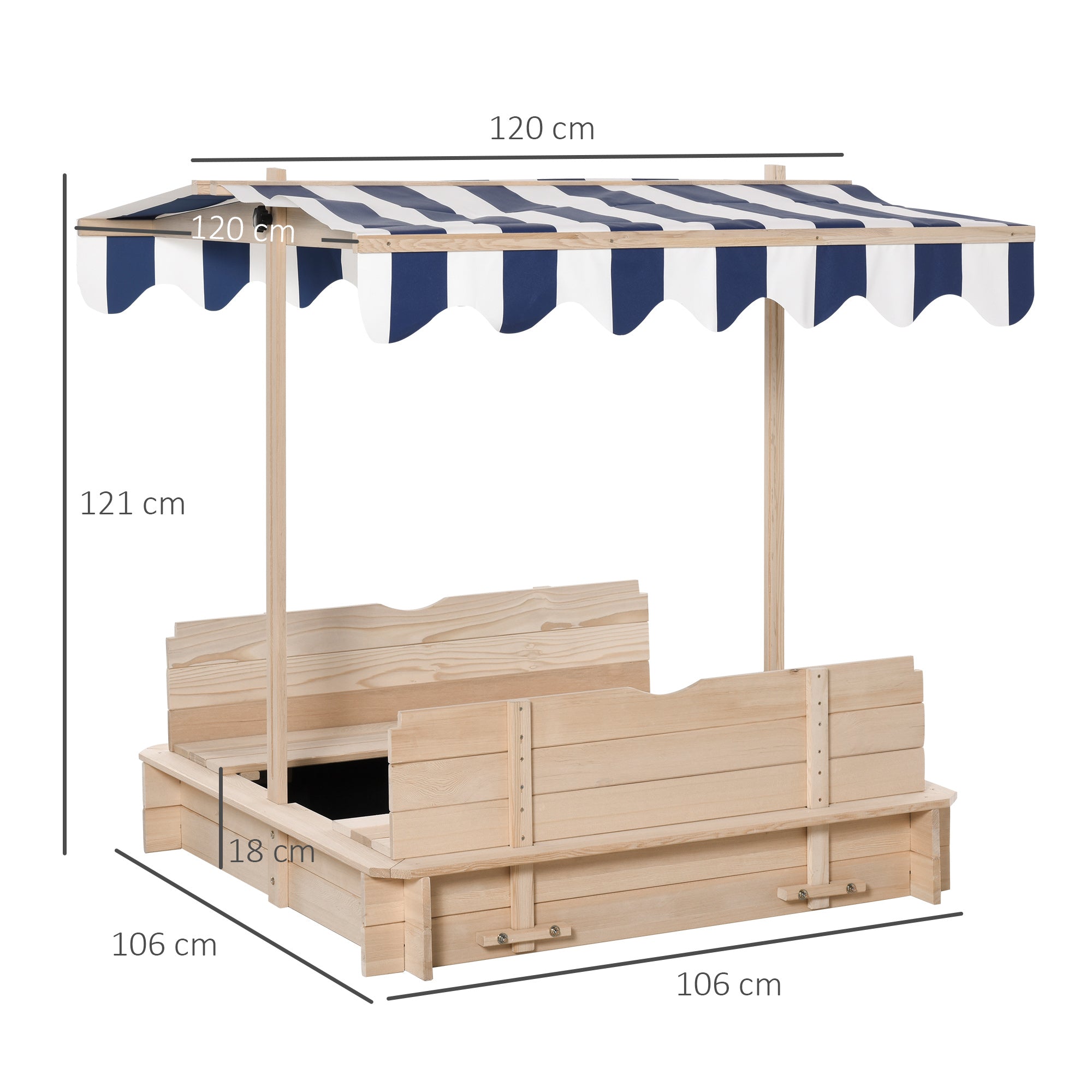 Outsunny Sabbiera For Children in Wooden With Core Parasoles, Bench And Cover, 106x106x121cm White and blue - Borgè