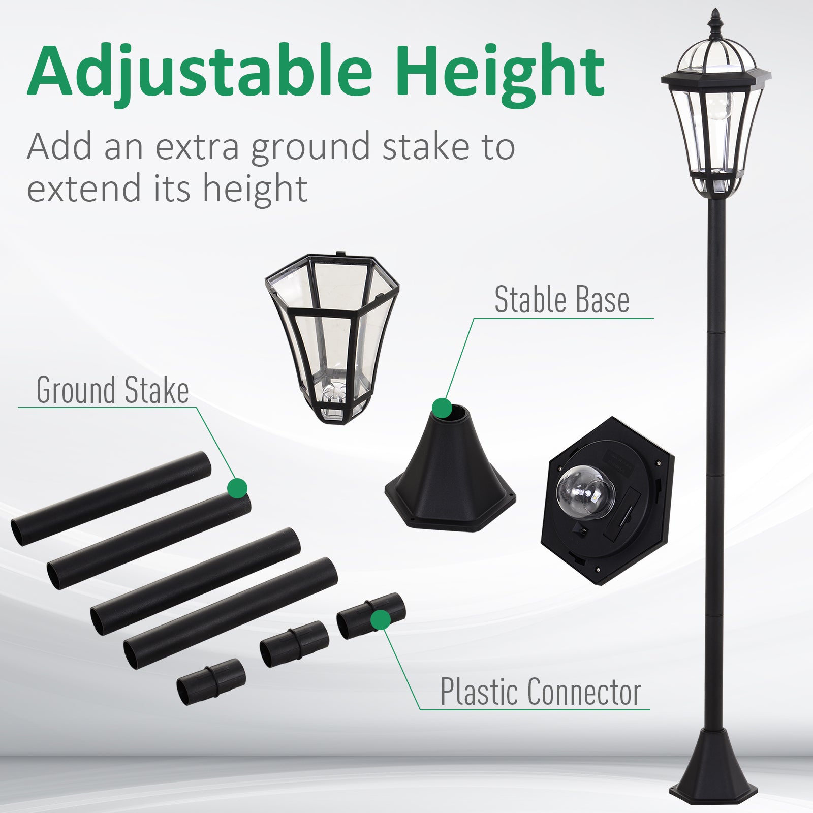 Outsunny set 2 solar lampposts per garden with 2 LEDs and automatic ignition, black - Borgè