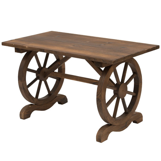 Outsunny Garden Table Country style with wheel legs, in fir wood resistant to the weather 113x60x65cm - Borgè