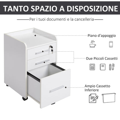 White Wooden Office Drawer with keys and 3 drawers - Borgè