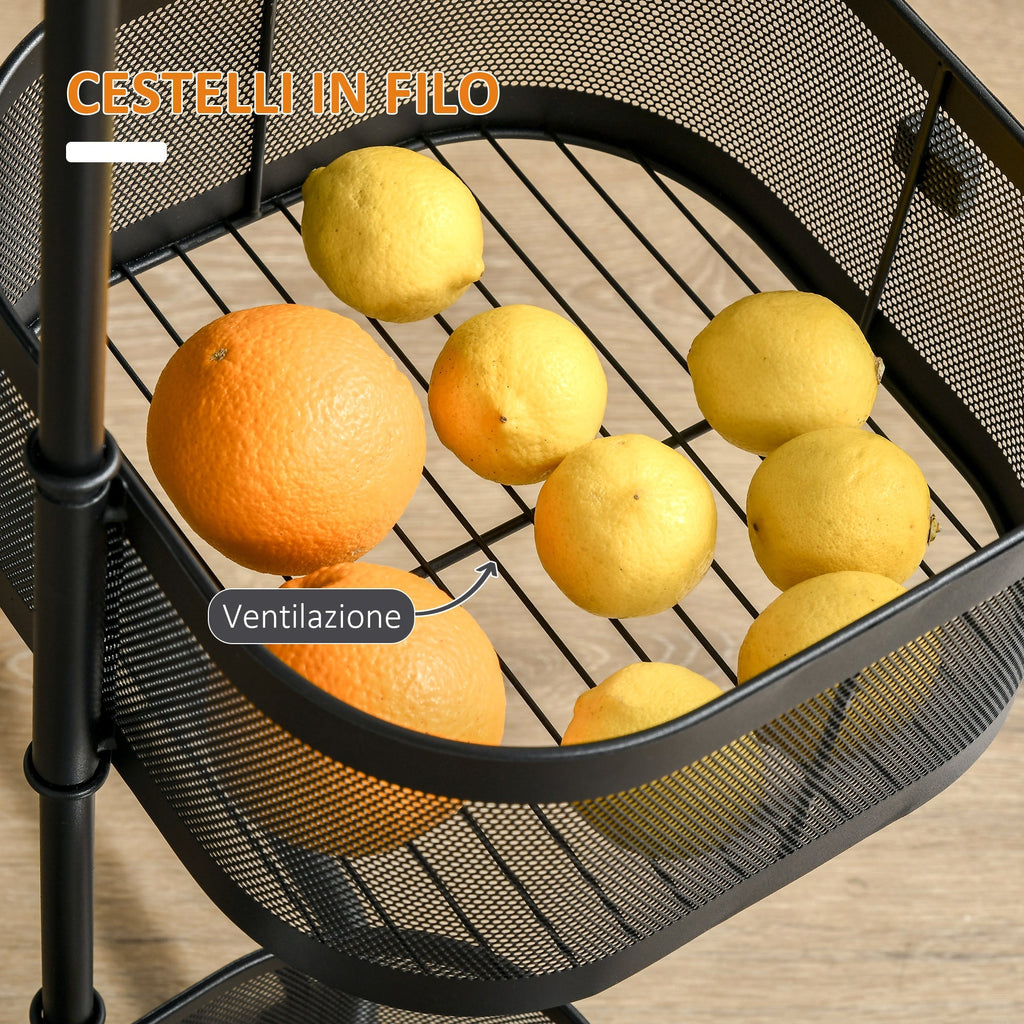 Trolley spouses with 4 baskets, support top and wheels, in steel and pp, 33x33x77 cm - Borgè
