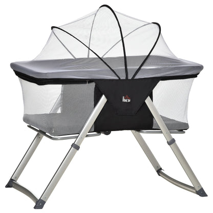 Baby Cot 2 in 1 with Rocking Bed, folding Cradle with Mattress and Net age 0-6 months, 59x55x67/69cm - Borgè