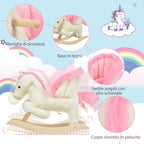 White and Pink Rocking Horse with Sounds and Poplar Wood Structure for Children 18-36 Months, 70x28x57cm - Borgè