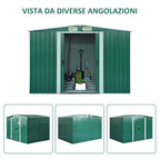 Steel Sheet Garden Tool Shed, Steel Garden Shed with Structure Base and Sliding Doors, 258x206x178cm, Green - Borge' Group Limited