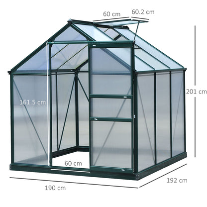 Outsunny Polycarbonate and Aluminum Garden Greenhouse with Sliding Door and Anti-UV Panels, 190x192x201cm, Green - Borgè