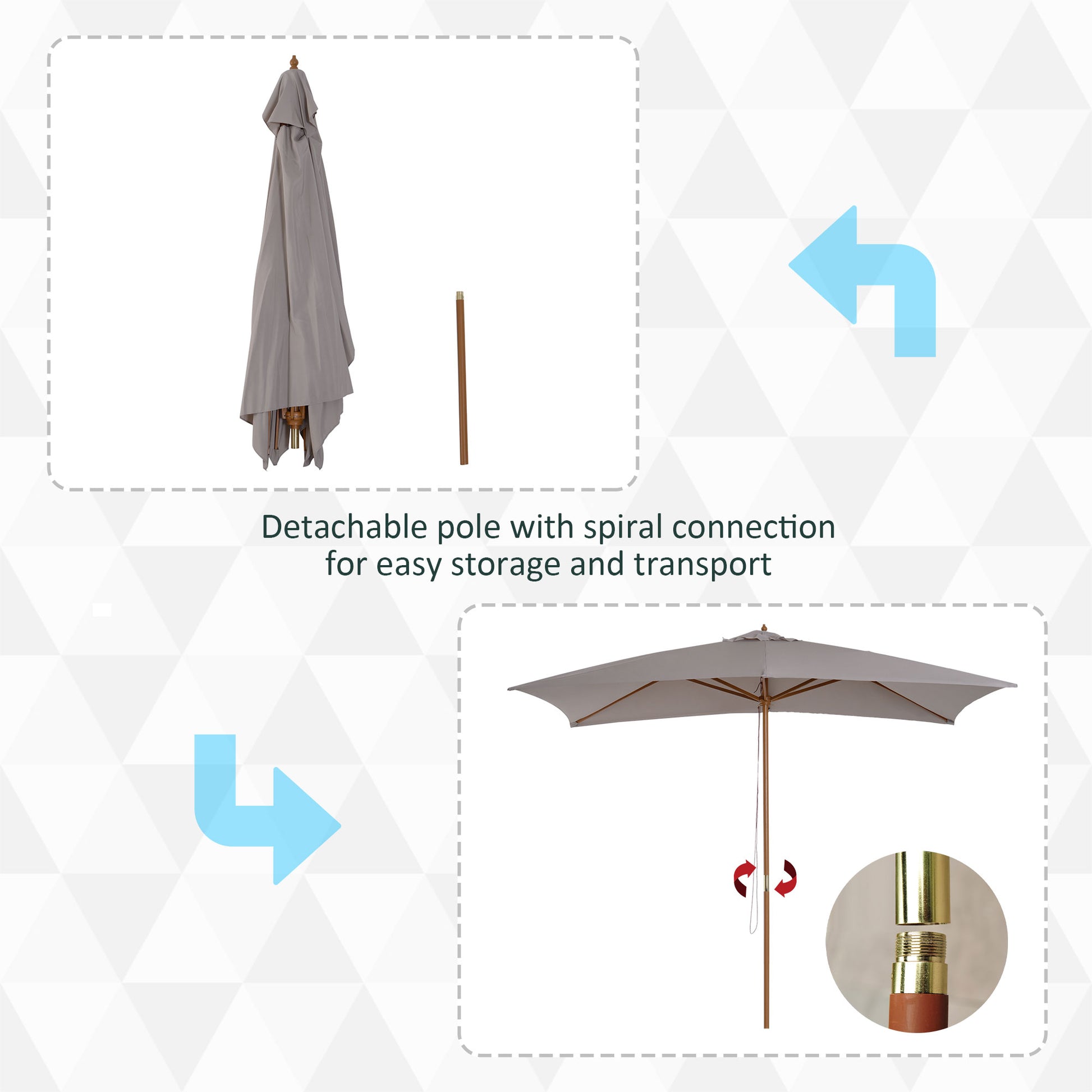 Outsunny garden umbrella 2x3 m waterproof, in wood with removable polyester, gray coverage coverage - Borgè