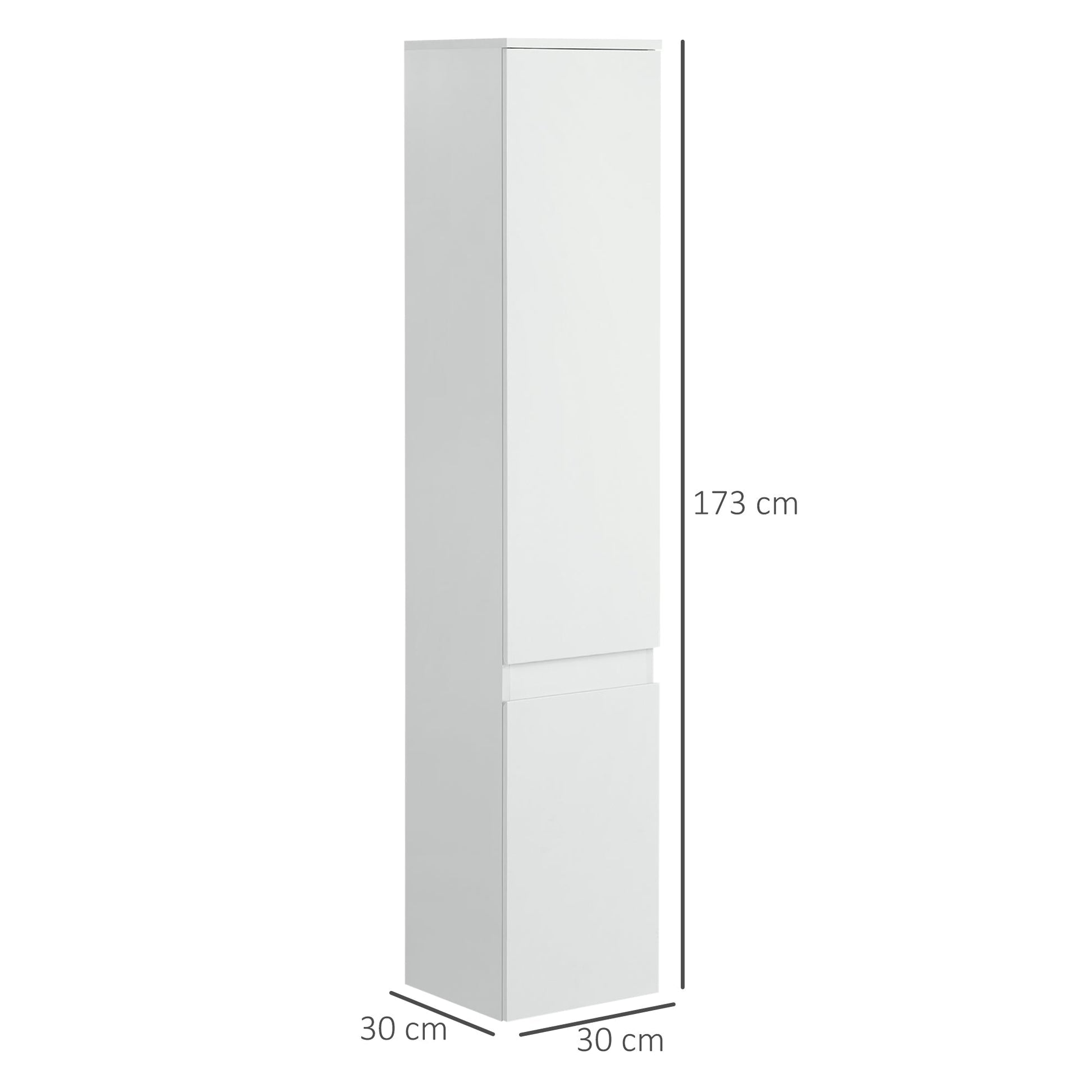 Kleankin bathroom cabinet with 5 adjustable shelves, doors without handles 30x28x152.5cm, white - Borgè