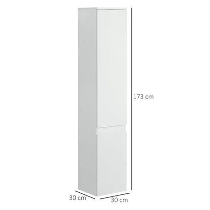 Kleankin bathroom cabinet with 5 adjustable shelves, doors without handles 30x28x152.5cm, white - Borgè