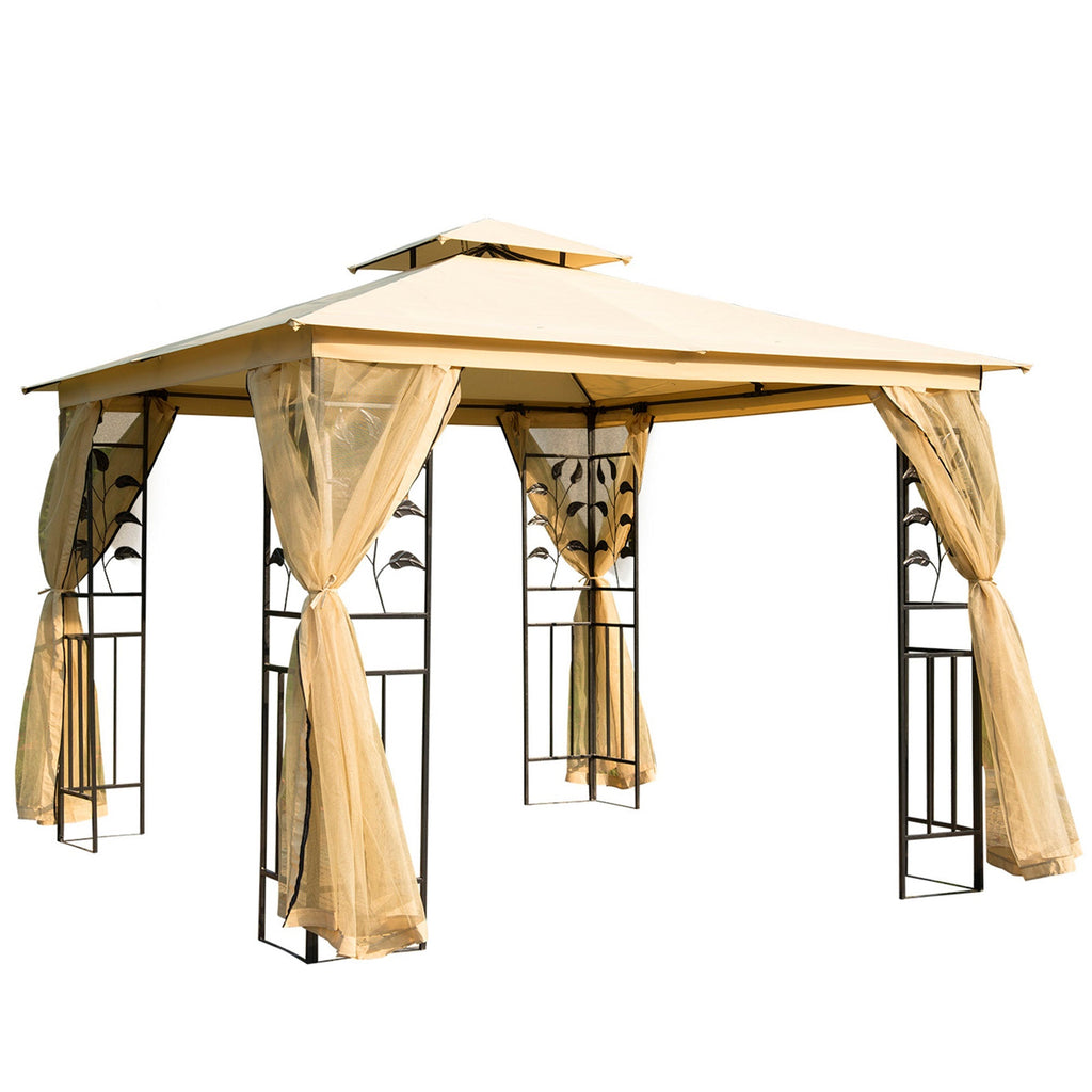 Garden Gazebo 3x3m with Mosquito Net, Steel Frame and Double Roof, Beige - Borge' Group Limited