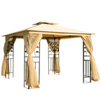 Garden Gazebo 3x3m with Mosquito Net, Steel Frame and Double Roof, Beige - Borge' Group Limited
