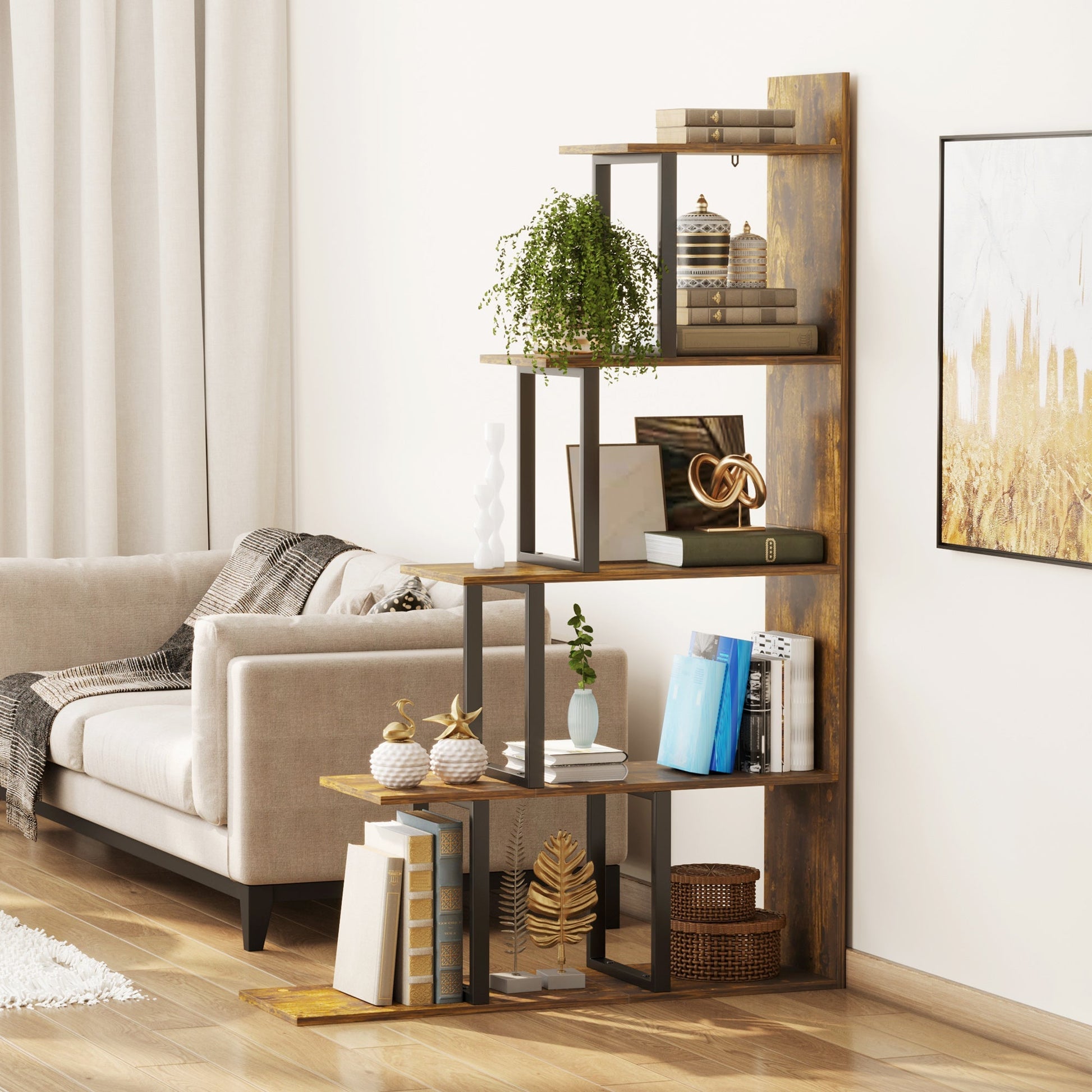 Homond industrial style bookcase 5 levels 102 x 30 x 160 cm - Borgè