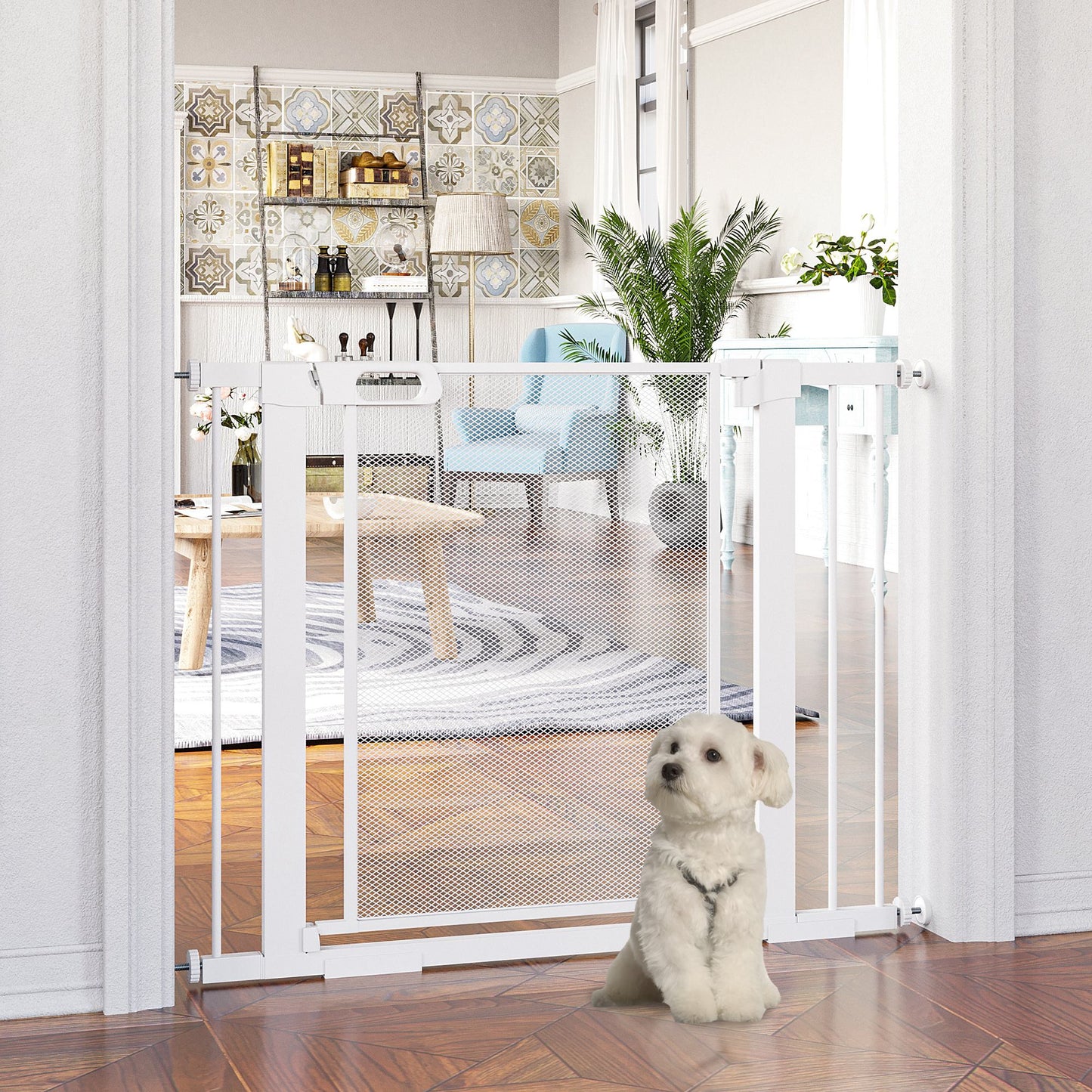 PAWHUT CANCELLELLINO FOR DOGS EXTENSIBLE AT Automatic Closure For Spaces of 75-103cm, White - Borgè